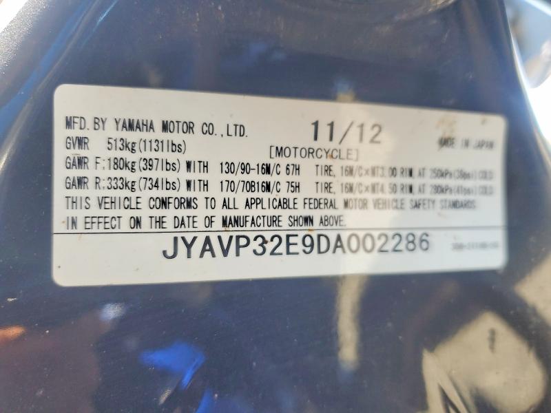 52309146 :رقم المزاد ، JYAVP32E9DA002286 vin ، 2013 Yamaha Xvs1300 مزاد بيع