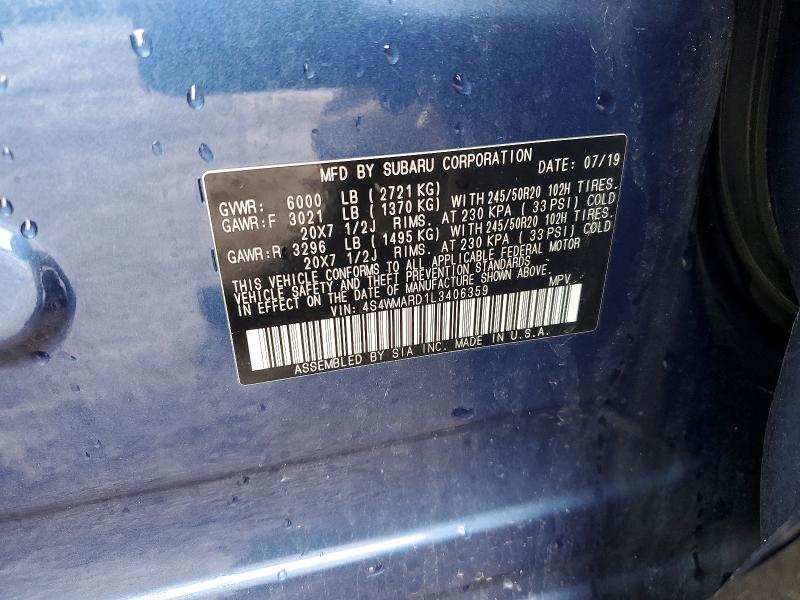 Aukcja sprzedaży 2020 Subaru Ascent, vin: 4S4WMARD1L3406359, numer aukcji: 51462776
