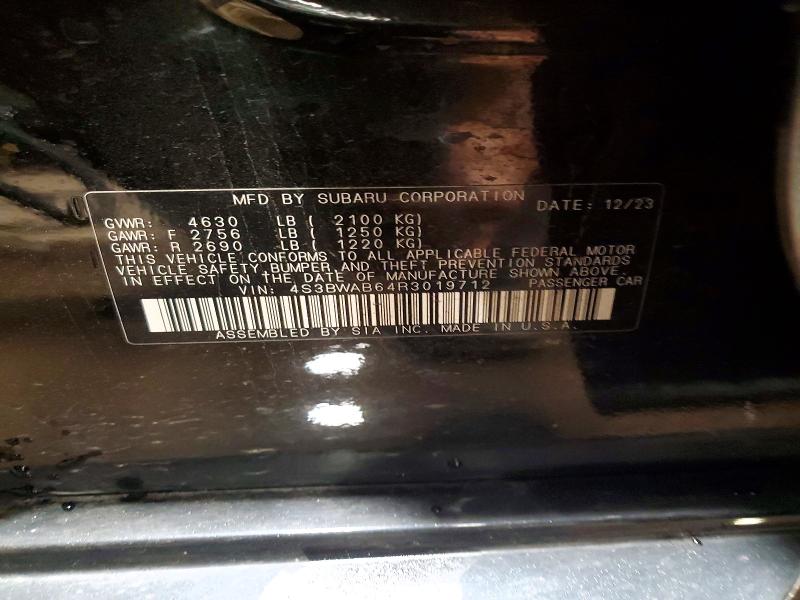 Aukcja sprzedaży 2024 Subaru Legacy, vin: 4S3BWAB64R3019712, numer aukcji: 52918366