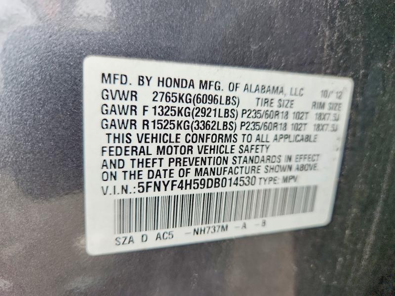 2013 Honda Pilot მანქანა იყიდება აუქციონზე, vin: 5FNYF4H59DB014530, აუქციონის ნომერი: 54848646