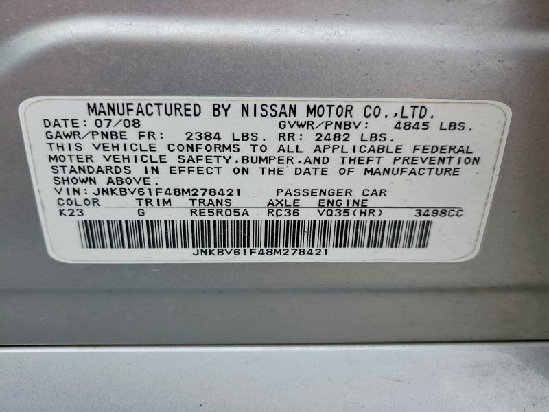 55336286 :رقم المزاد ، JNKBV61F48M278421 vin ، 2008 Infiniti G35 مزاد بيع