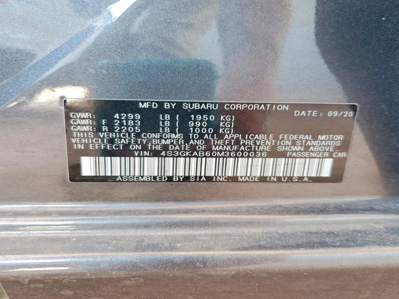 53138066 :رقم المزاد ، 4S3GKAB60M3600036 vin ، 2021 Subaru Impreza مزاد بيع