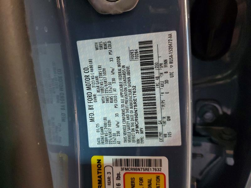 52838216 :رقم المزاد ، 3FMCR9BN7SRE17632 vin ، 2025 Ford Bronco Sport مزاد بيع