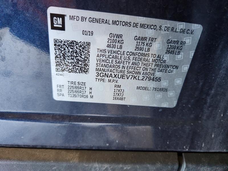 Aukcja sprzedaży 2019 Chevrolet Equinox, vin: 3GNAXUEV7KL279455, numer aukcji: 54015656