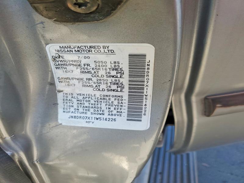 Aukcja sprzedaży 2001 Nissan Pathfinder, vin: JN8DR07X11W514226, numer aukcji: 54185066
