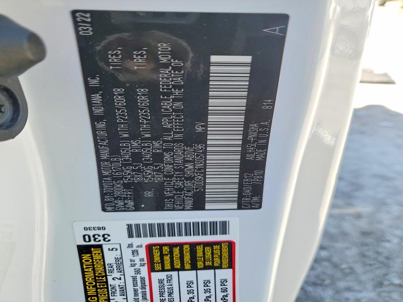 54893286 :رقم المزاد ، 5TDDSKFC1NS057496 vin ، 2022 Toyota Sienna مزاد بيع