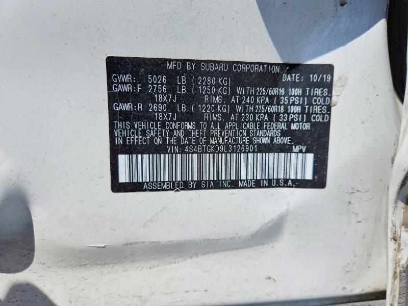2020 Subaru Outback მანქანა იყიდება აუქციონზე, vin: 4S4BTGKD9L3126901, აუქციონის ნომერი: 54305206