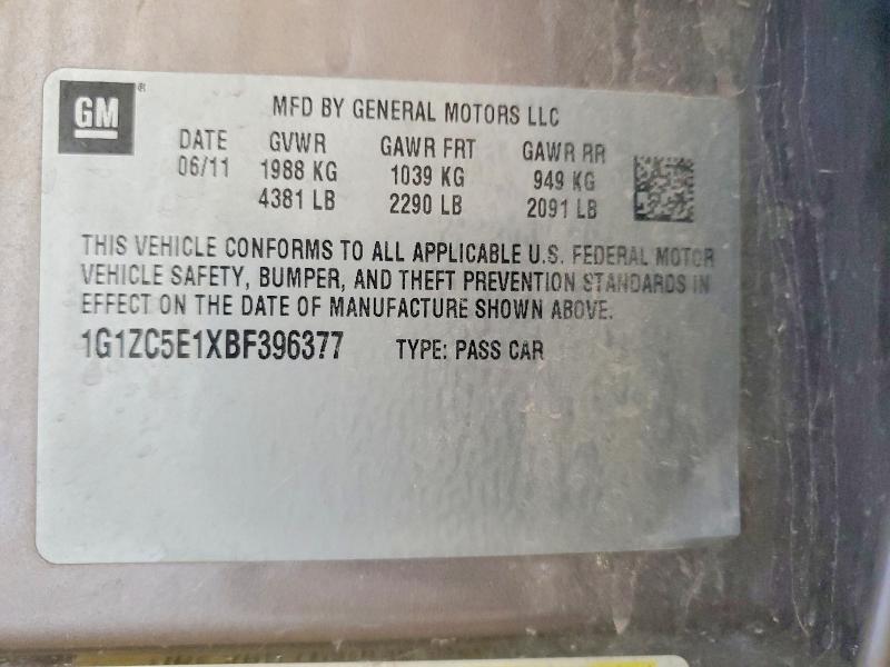 2011 Chevrolet Malibu მანქანა იყიდება აუქციონზე, vin: 1G1ZC5E1XBF396377, აუქციონის ნომერი: 52781086