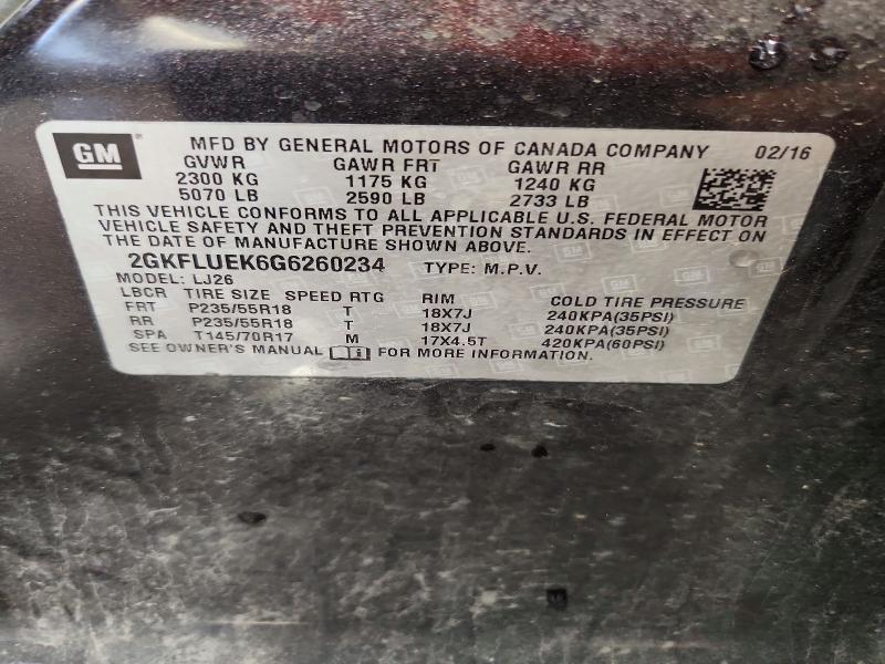 Aukcja sprzedaży 2016 Gmc Terrain, vin: 2GKFLUEK6G6260234, numer aukcji: 52156746