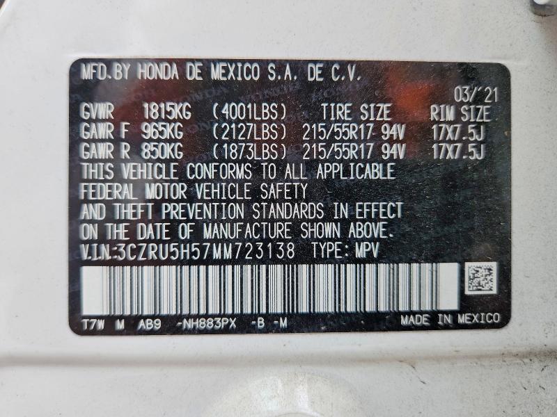 53808946 :رقم المزاد ، 3CZRU5H57MM723138 vin ، 2021 Honda Hr-v مزاد بيع