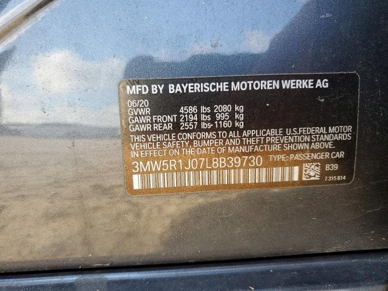 Продажа на аукционе авто 2020 Bmw 330i, vin: 3MW5R1J07L8B39730, номер лота: 55254496