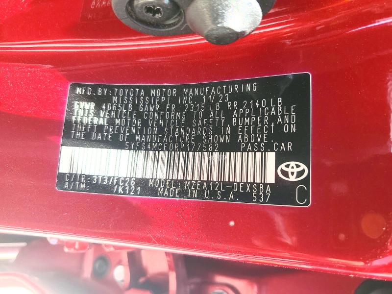 Продаж на аукціоні авто 2024 Toyota Corolla, vin: 5YFS4MCE0RP177582, номер лоту: 52937956