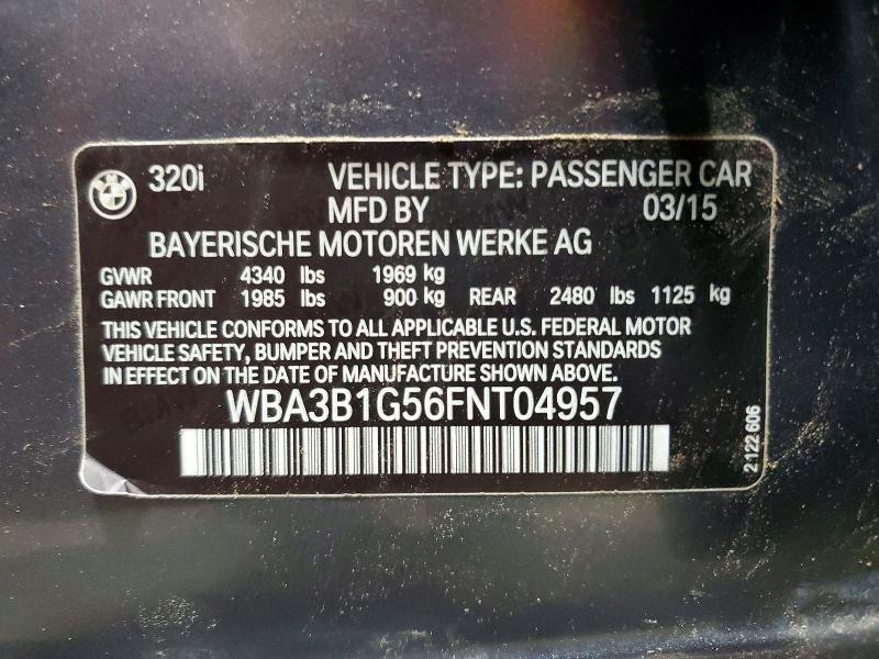 Продажа на аукционе авто 2015 Bmw 320, vin: WBA3B1G56FNT04957, номер лота: 54238906
