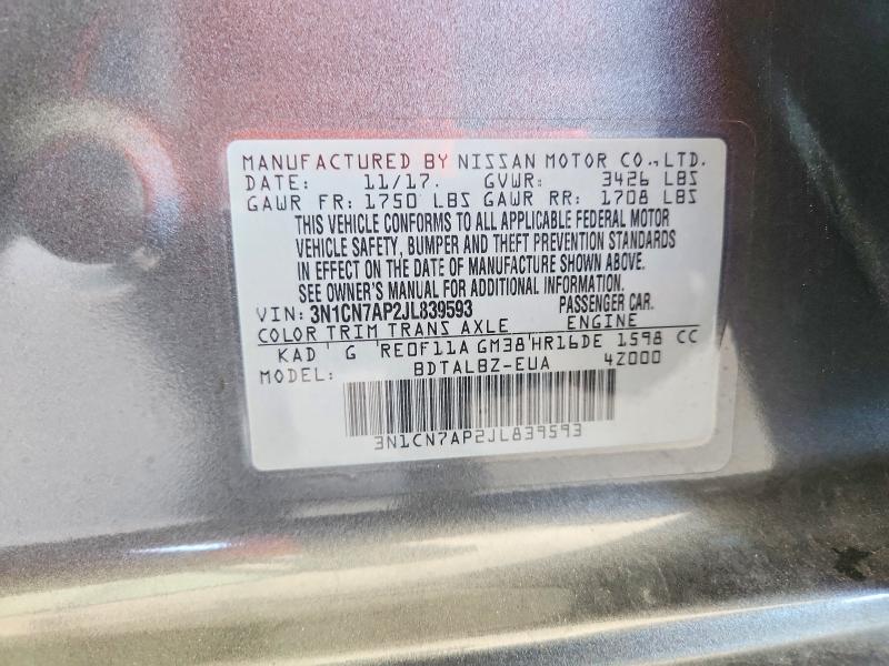 Aukcja sprzedaży 2018 Nissan Versa, vin: 3N1CN7AP2JL839593, numer aukcji: 53410996