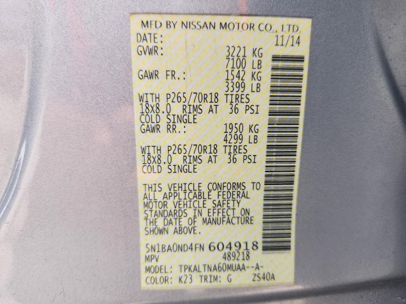 Продаж на аукціоні авто 2015 Nissan Armada, vin: 5N1BA0ND4FN604918, номер лоту: 55110716