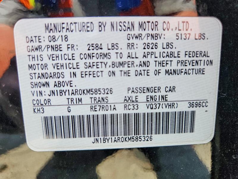 Aukcja sprzedaży 2019 Infiniti Q70, vin: JN1BY1AR0KM585326, numer aukcji: 54009976