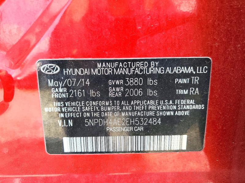 2014 Hyundai Elantra მანქანა იყიდება აუქციონზე, vin: 5NPDH4AE2EH532484, აუქციონის ნომერი: 55077806