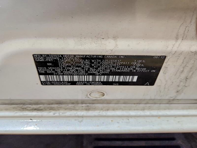 54811876 :رقم المزاد ، 2T3DF4DV7CW239042 vin ، 2012 Toyota Rav4 مزاد بيع