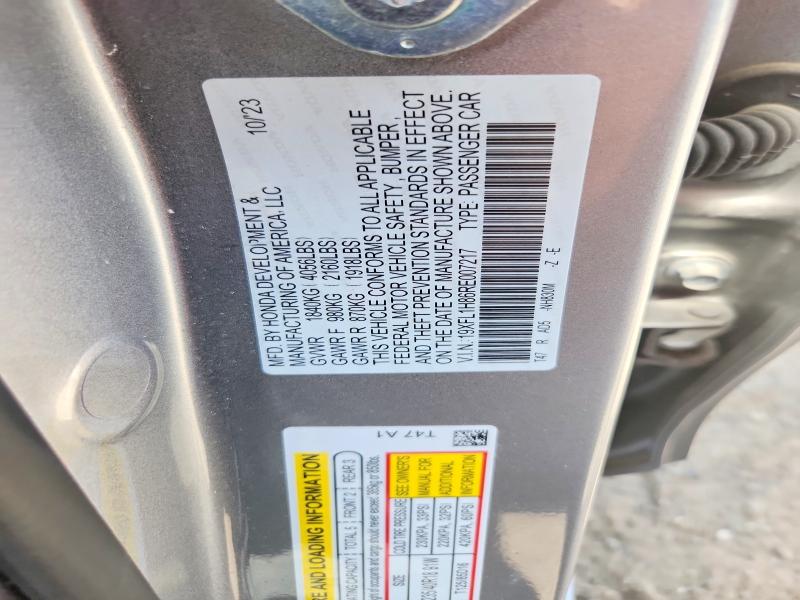 2024 Honda Civic მანქანა იყიდება აუქციონზე, vin: 19XFL1H86RE007217, აუქციონის ნომერი: 54605956