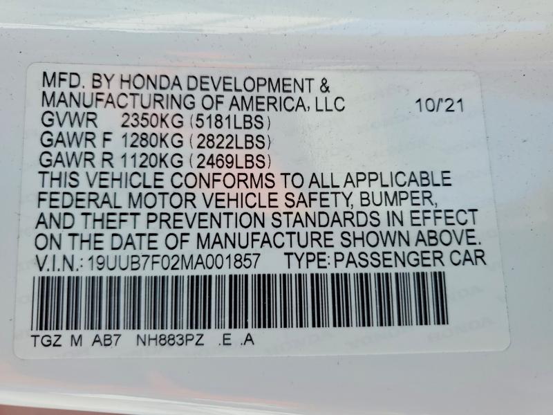 Aukcja sprzedaży 2021 Acura Tlx, vin: 19UUB7F02MA001857, numer aukcji: 51540906