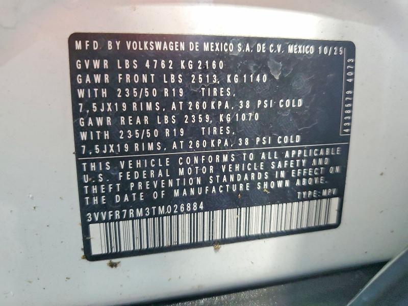 2026 Volkswagen Tiguan მანქანა იყიდება აუქციონზე, vin: 3VVFR7RM3TM026884, აუქციონის ნომერი: 52964496
