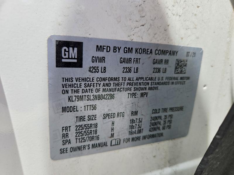 2022 Chevrolet Trailblazer მანქანა იყიდება აუქციონზე, vin: KL79MTSL3NB042286, აუქციონის ნომერი: 54329056