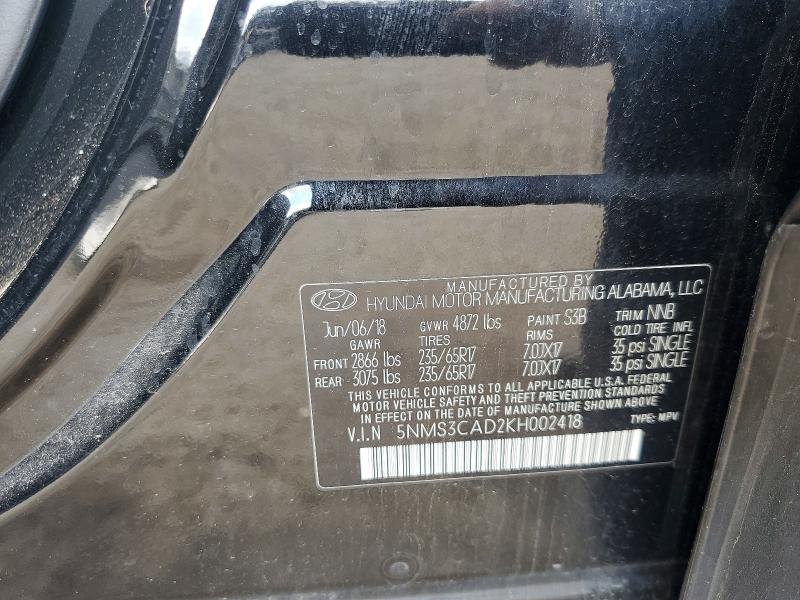 Продаж на аукціоні авто 2019 Hyundai Santa Fe, vin: 5NMS3CAD2KH002418, номер лоту: 53781886