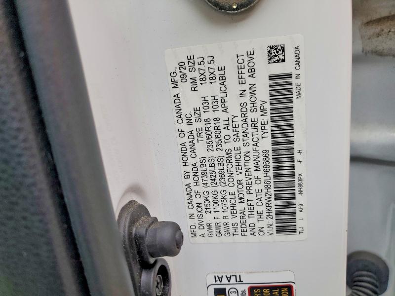 2020 Honda Cr-v მანქანა იყიდება აუქციონზე, vin: 2HKRW2H86LH686869, აუქციონის ნომერი: 55439256