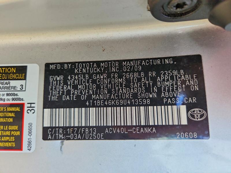 2003 Toyota Camry მანქანა იყიდება აუქციონზე, vin: 4T1BE46K69U413598, აუქციონის ნომერი: 54429526