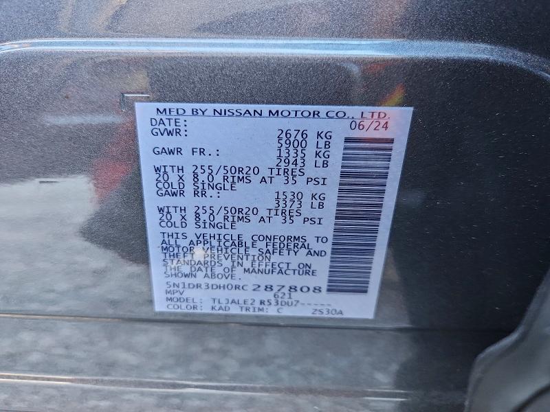 Aukcja sprzedaży 2024 Nissan Pathfinder, vin: 5N1DR3DH0RC287808, numer aukcji: 54430336