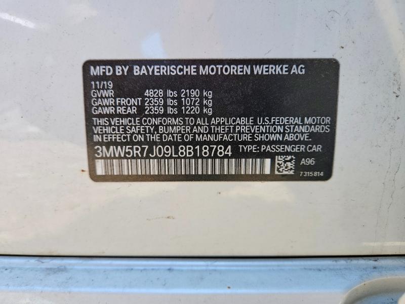 Aukcja sprzedaży 2020 Bmw 330xi, vin: 3MW5R7J09L8B18784, numer aukcji: 54476656