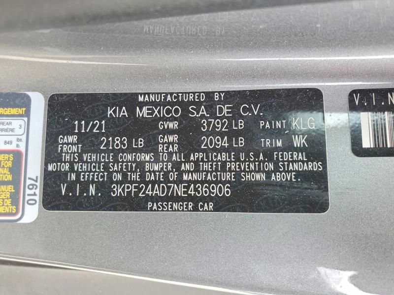 54844186 :رقم المزاد ، 3KPF24AD7NE436906 vin ، 2022 Kia Forte مزاد بيع