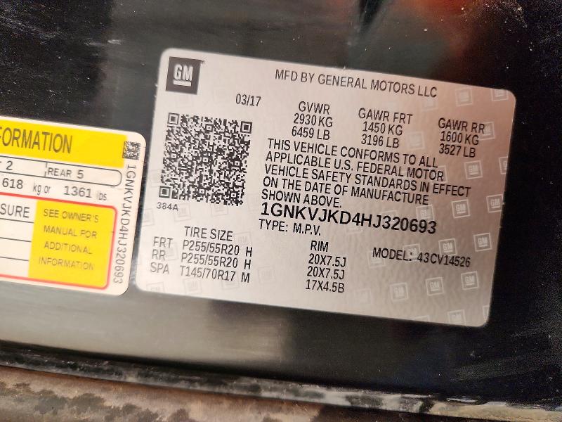 Aukcja sprzedaży 2017 Chevrolet Traverse, vin: 1GNKVJKD4HJ320693, numer aukcji: 53217496