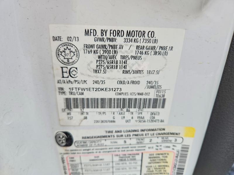 Aukcja sprzedaży 2013 Ford F150, vin: 1FTFW1ET2DKE31273, numer aukcji: 52784206
