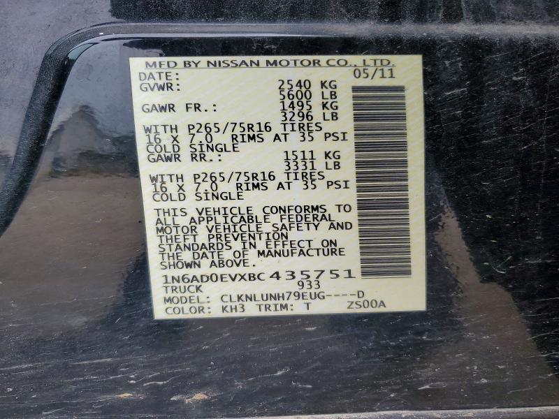 54634796 :رقم المزاد ، 1N6AD0EVXBC435751 vin ، 2011 Nissan Frontier مزاد بيع