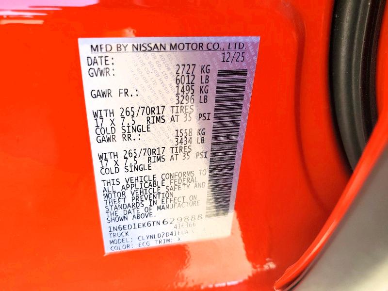 52439276 :رقم المزاد ، 1N6ED1EK6TN629888 vin ، 2026 Nissan Frontier مزاد بيع
