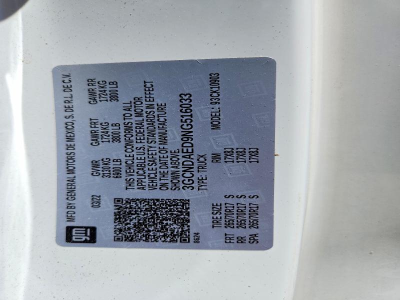 52238796 :رقم المزاد ، 3GCNDAED9NG516033 vin ، 2022 Chevrolet Silverado مزاد بيع