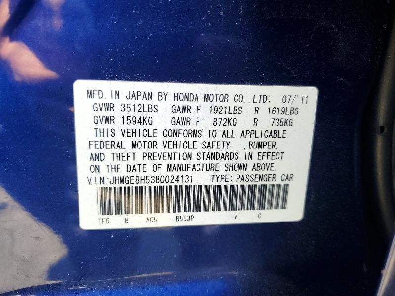Продаж на аукціоні авто 2011 Honda Fit, vin: JHMGE8H53BC024131, номер лоту: 52272546