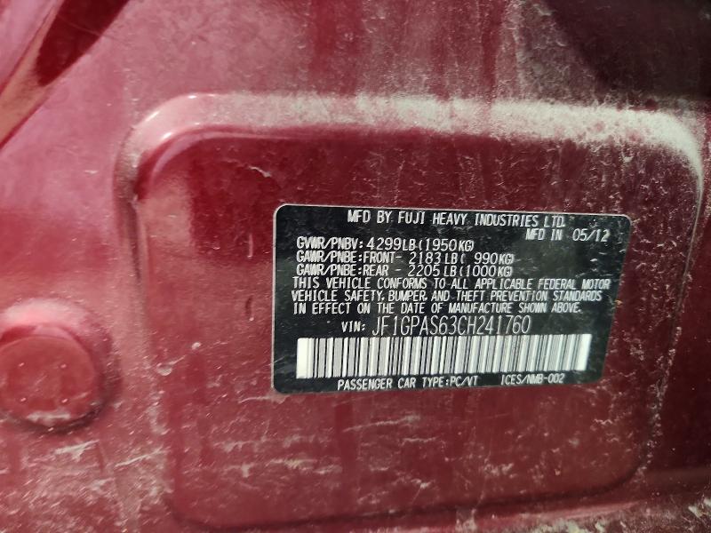 Aukcja sprzedaży 2012 Subaru Impreza, vin: JF1GPAS63CH241760, numer aukcji: 52862556