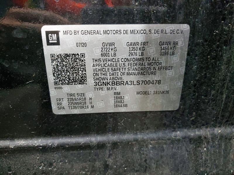 53138116 :رقم المزاد ، 3GNKBBRA3LS700478 vin ، 2020 Chevrolet Blazer مزاد بيع