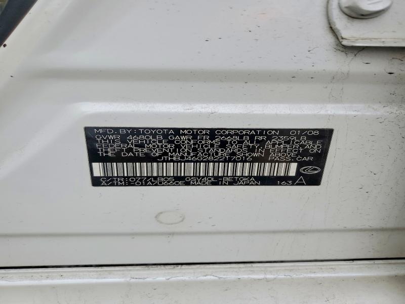 Продажа на аукционе авто 2008 Lexus Es, vin: JTHBJ46G282217016, номер лота: 53057436