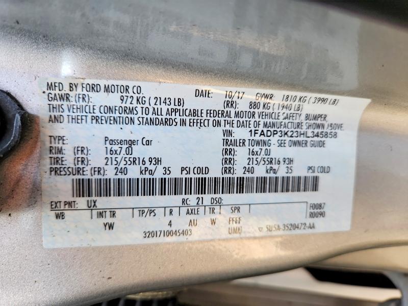 2017 Ford Focus მანქანა იყიდება აუქციონზე, vin: 1FADP3K23HL345858, აუქციონის ნომერი: 55003996