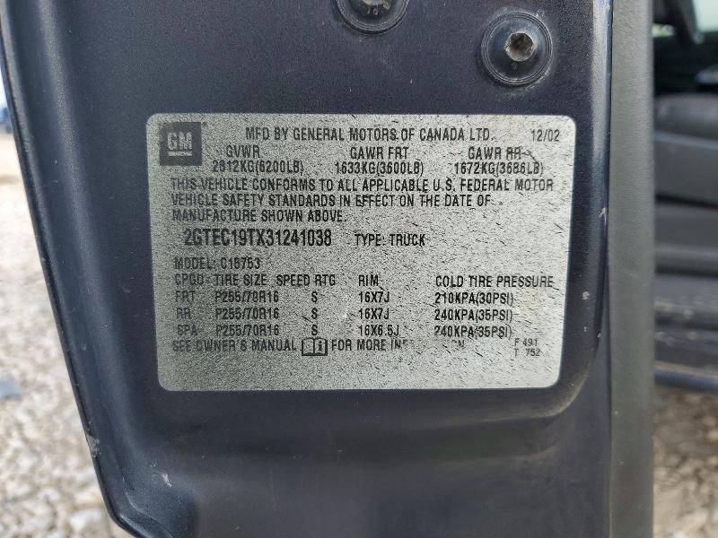 2003 Gmc New Sierra მანქანა იყიდება აუქციონზე, vin: 2GTEC19TX31241038, აუქციონის ნომერი: 53065136
