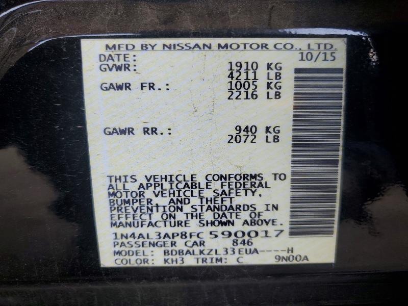 2015 Nissan Altima მანქანა იყიდება აუქციონზე, vin: 1N4AL3AP8FC590017, აუქციონის ნომერი: 52906436