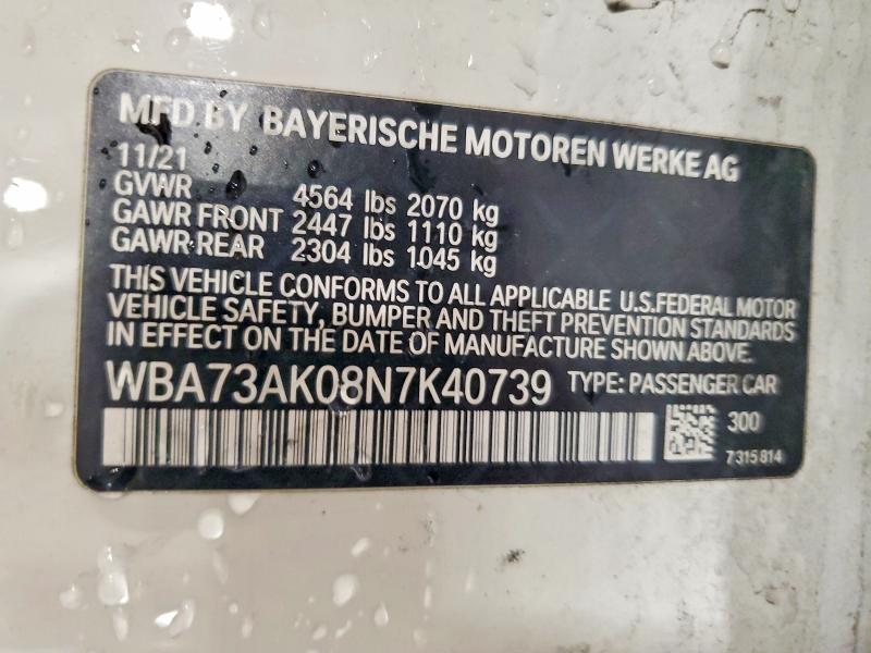 Aukcja sprzedaży 2022 Bmw 228xi, vin: WBA73AK08N7K40739, numer aukcji: 53511306