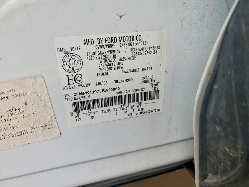 Продажа на аукционе авто 2020 Ford Edge, vin: 2FMPK4J97LBA20080, номер лота: 54304386