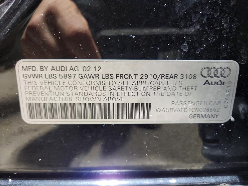 2012 Audi A8 მანქანა იყიდება აუქციონზე, vin: WAURVAFD1CN028662, აუქციონის ნომერი: 51778246