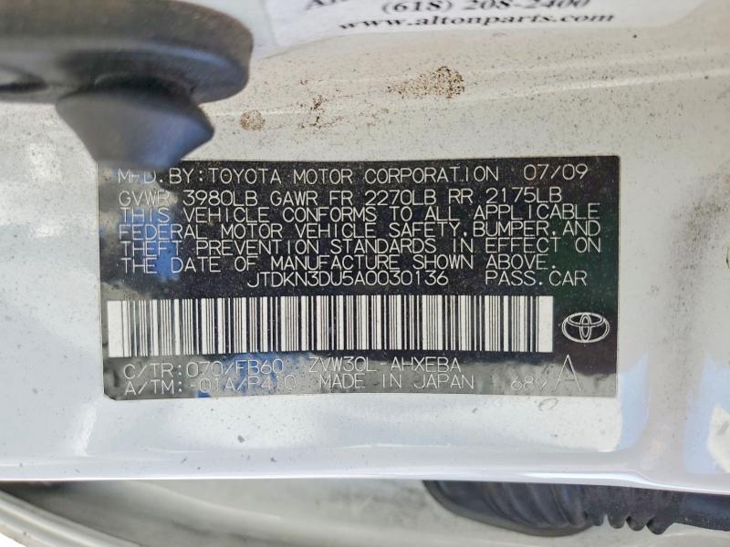 Auction sale of the 2010 Toyota Prius, vin: JTDKN3DU5A0030136, lot number: 53834786