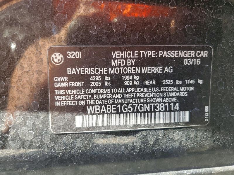 Aukcja sprzedaży 2016 Bmw 320, vin: WBA8E1G57GNT38114, numer aukcji: 51330816