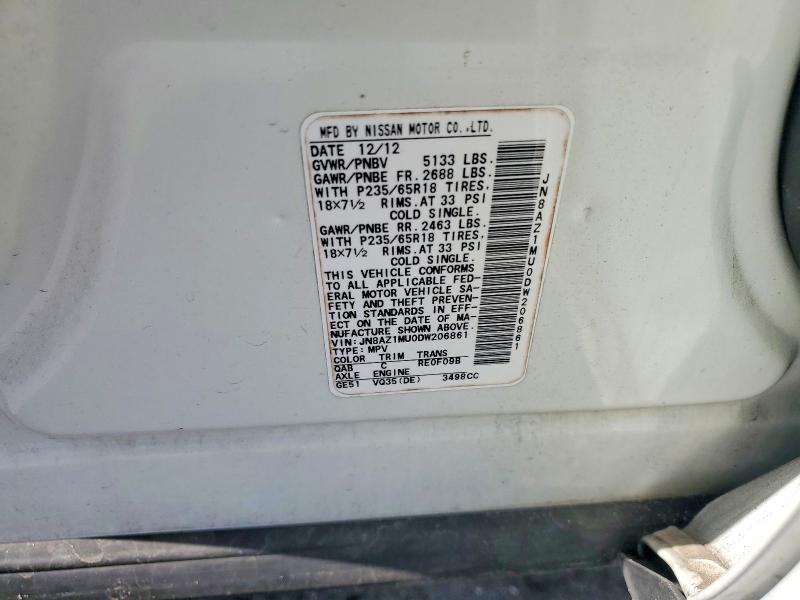 Aukcja sprzedaży 2013 Nissan Murano, vin: JN8AZ1MU0DW206861, numer aukcji: 53368786
